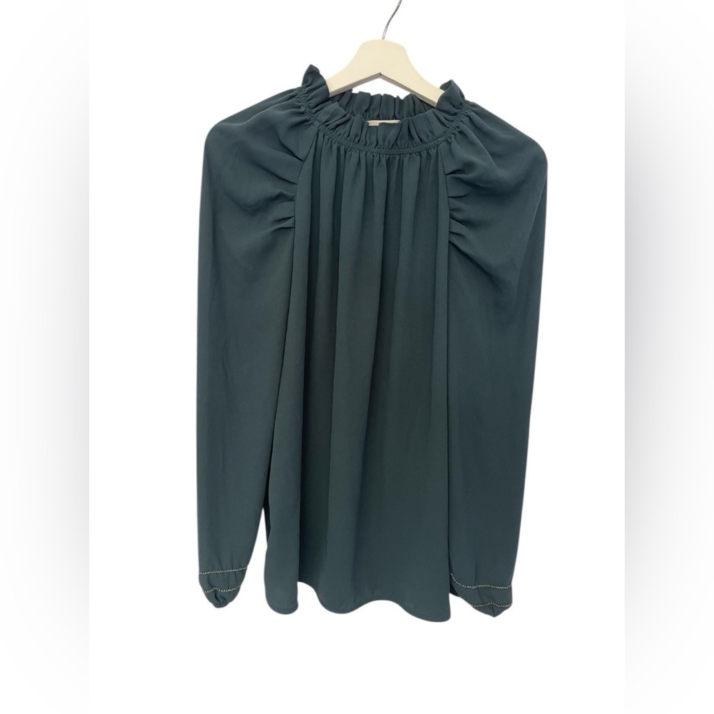 Brochu Walker Elena Pleated Blouse Ruffle Stand Collar Luxury Minimalist Size S